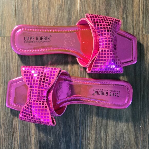 CAPE ROBBIN Fuchsia Slip-On Flat Sandal w/ Metallic Bow NWOT/SIZE 7 - Picture 6 of 8
